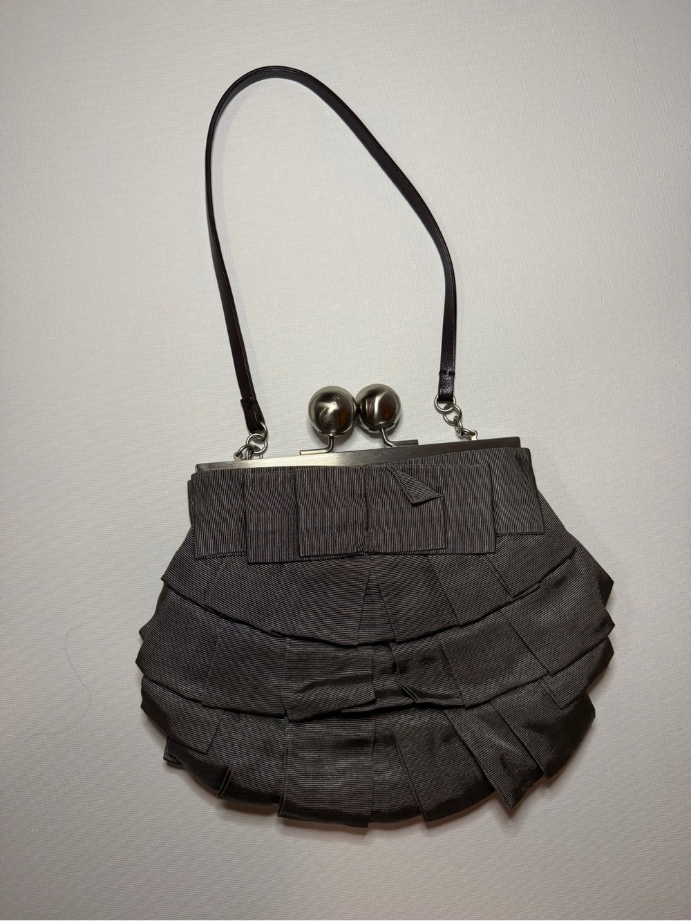 Boden Black Ruffle Frame Clutch with Ball Clasp